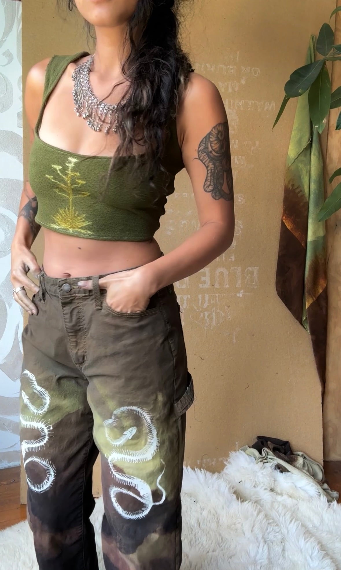 Small- Agave Crop Top - Tie Back - 100% knitted cotton - Thick strudy heavy weight deadstock fabric - hearty - tie back ajustable back