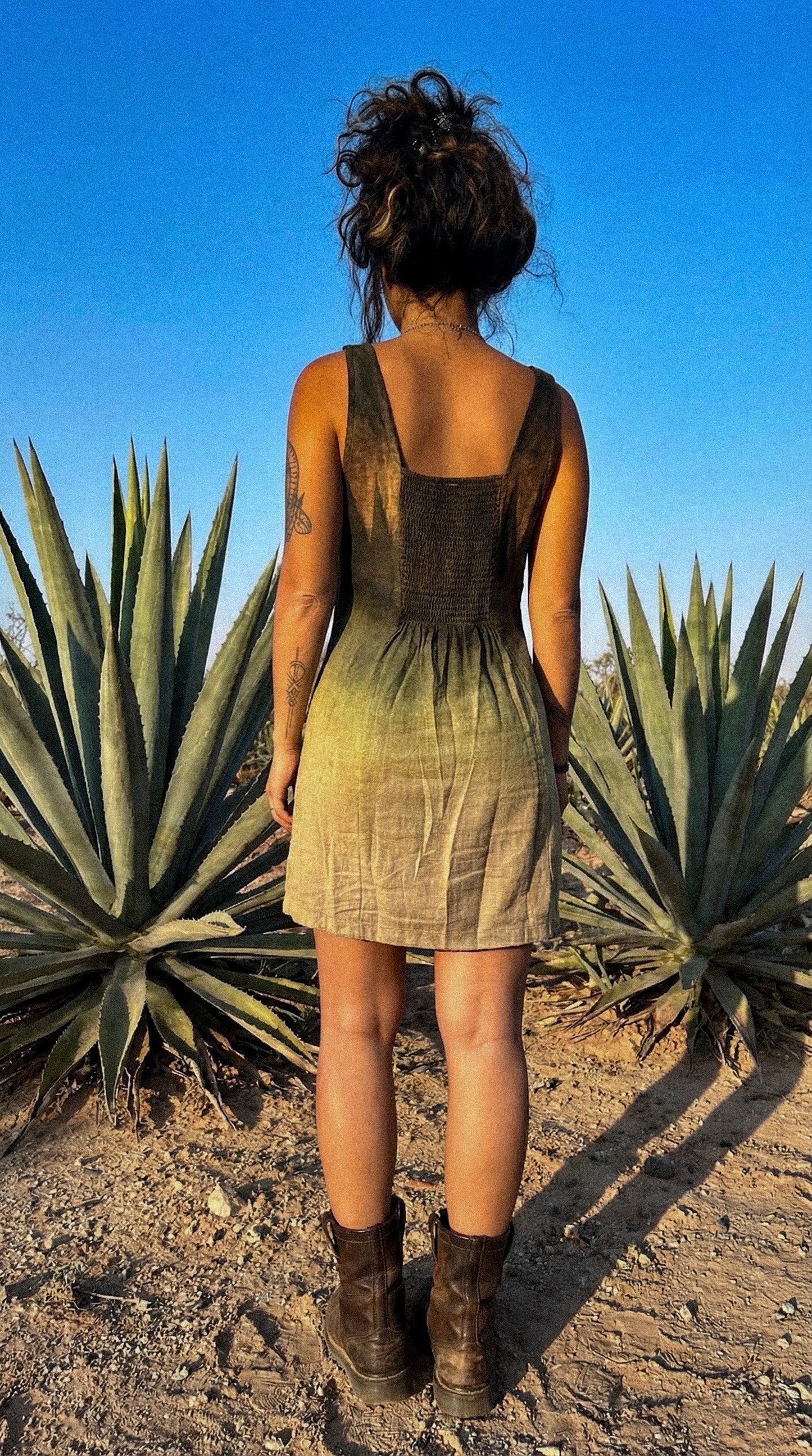Small/Medium - Agave Tendrals Mini Dress - OOAK- Upcycled- 55% Linen 45% Rayon- Regenera-zhinh