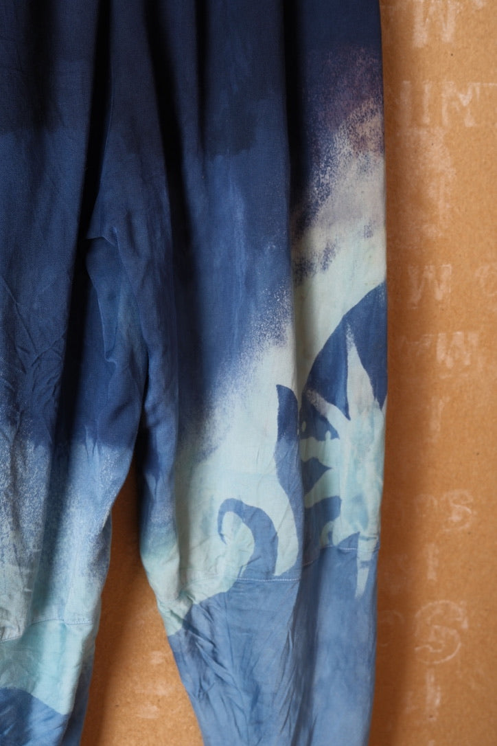 Small - Midnight Swirl Parachute Pants - Soft Milky Lotus Plant waste "Silk" - Short length  (recommended for 5.5ft and shorter) Vegan Silk - Milky Soft