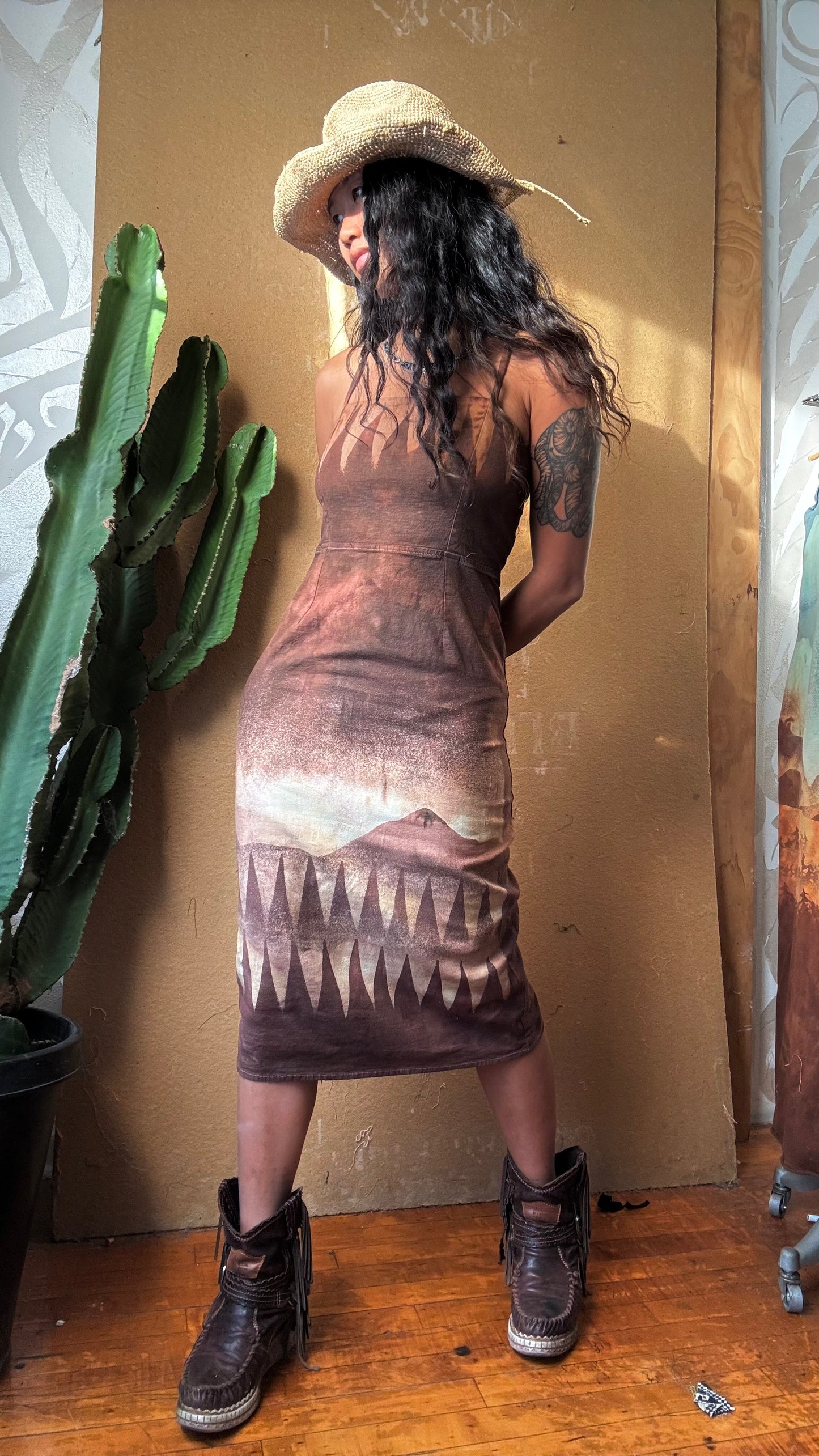 Medium- Terracotta Mountain Dress  - Stretchy Linen/Rayon  - This dress is insanely comfy - a linen fabric that is stretchy and maintains the linen like texture... (Copy)