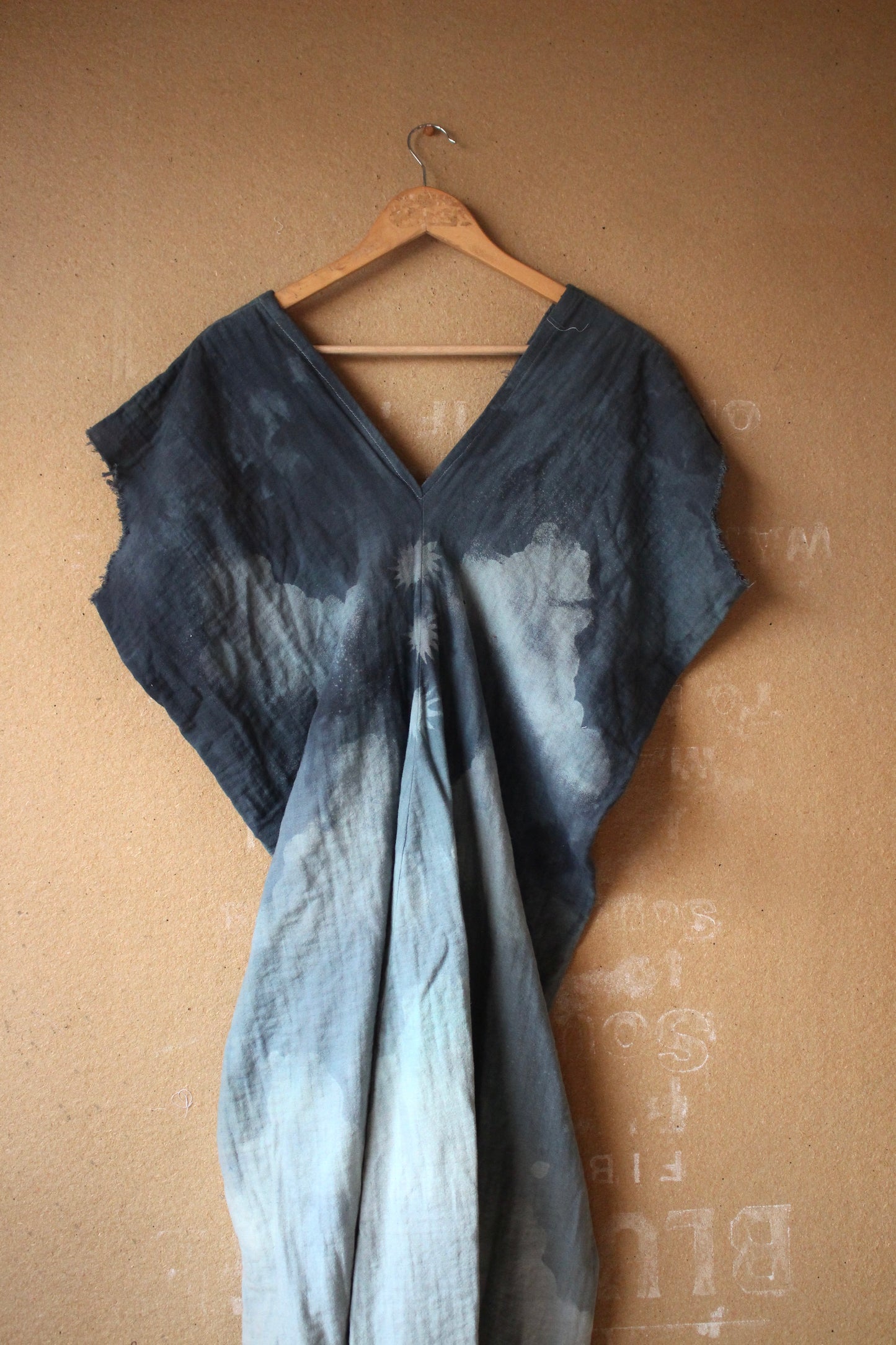 S/M/L/XL - OOAK - The thick Blanket Henka Dress - CLoudy blue skies Henka Dress - -Tie back Heavy heavy weight cotton gauze - 100% Cotton GAuze - 3 layered cotton gauze - Perfect for camping - like a blanket HEnka