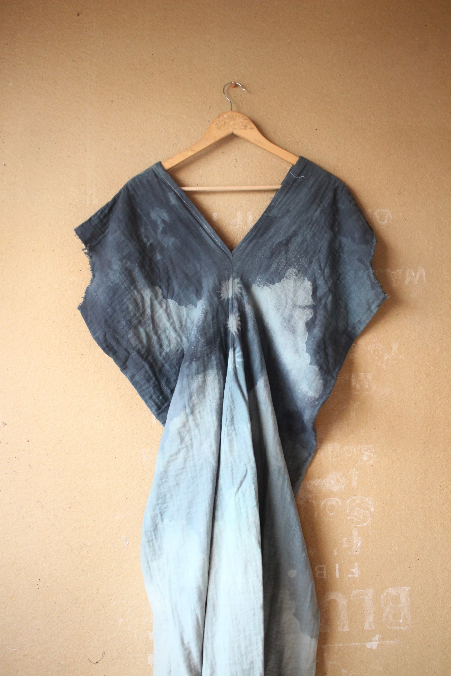 S/M/L/XL - OOAK - The thick Blanket Henka Dress - CLoudy blue skies Henka Dress - -Tie back Heavy heavy weight cotton gauze - 100% Cotton GAuze - 3 layered cotton gauze - Perfect for camping - like a blanket HEnka