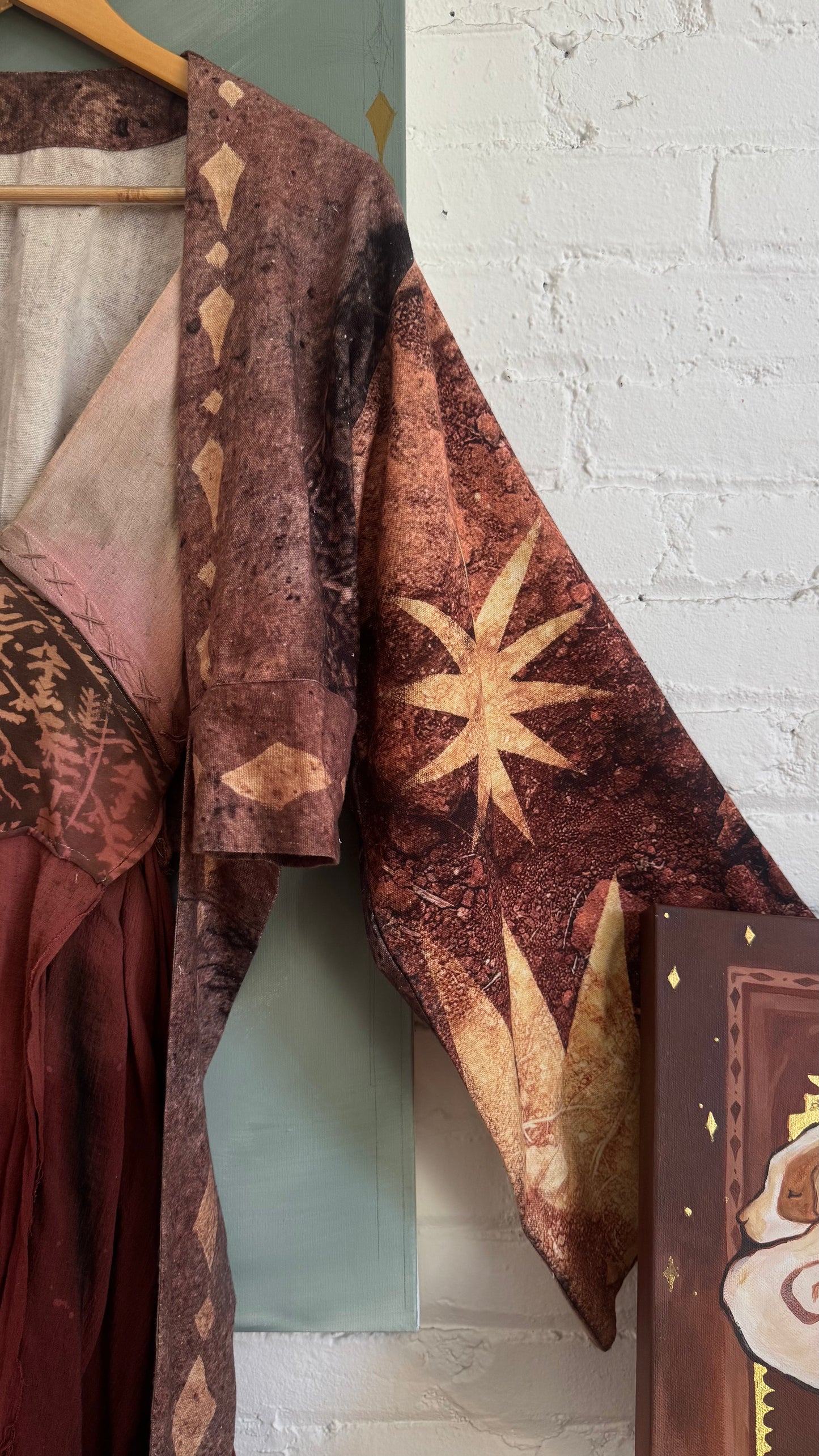 GOA Earth Celestial Kimono Wrap top - RTS - OXIDATION of the World Collection - 100% Organic Hand loomed Kala cotton -Digital Print/ Hand Painted Embellishments-bell sleeves