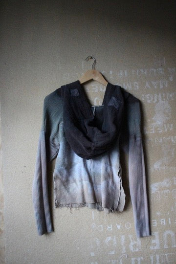 XS- ITs a Moody Day Hoodie Longsleeve top -OOAK - Cotton Thermal sleeves- - Oversized Hood- 100% open weave Cotton - Deadstock fabric lightweight and warm