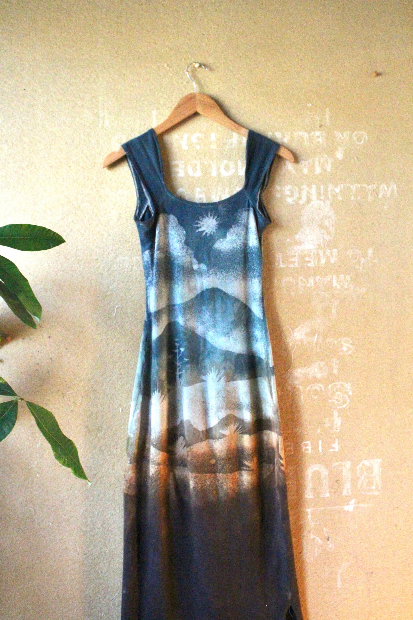 New! Small -Poly Chrome Settings Basket DRESS - An ode to the past- 96%cotton 4% Spandex- Stretchy - hand dyed - stenciled