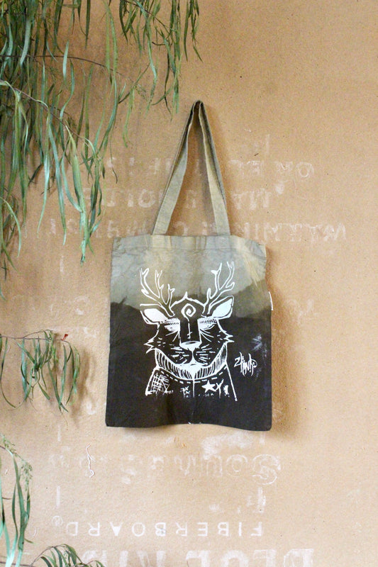 Zhinh - Roger/Tree Landscape Print Tote Bag - Green -Limited series - Hand dyed - Screen Printed- Organic Cotton- Grocery bag/Book Bag/Picnic Bag