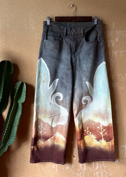Small/Medium Size 4- Landscape - Temple Swirl -100% cotton Heavy Duty-   Regenerazhinh Upcycled Pants