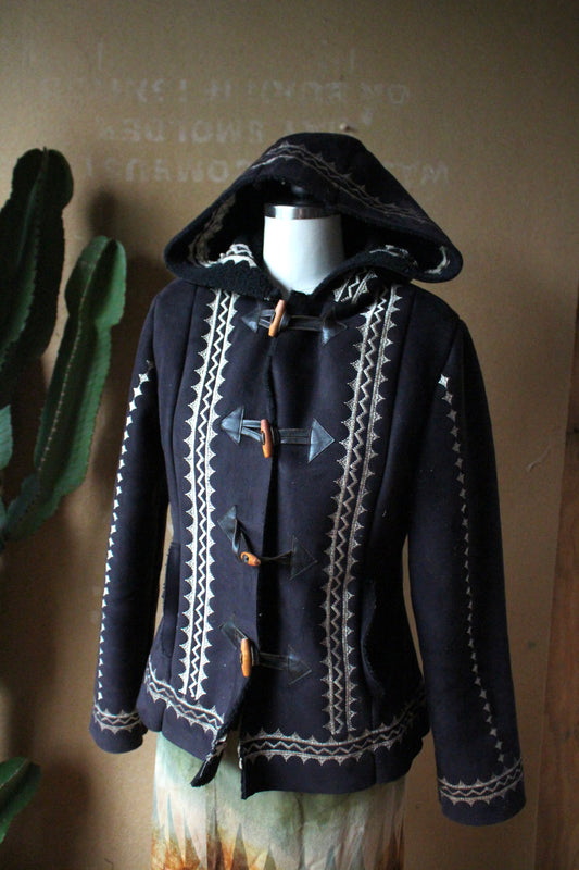 Small/Medium - Faux Suede  Silver Embroidered  Jacket - Black - Secondhand