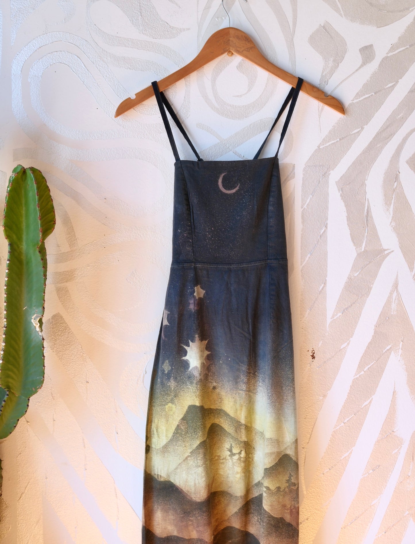 Small -  In the Mountains- Dress - Tie Back & Zipper - 50% Linen  48% Rayon  2% Spndx - Adjustable Straps-Upcycled Regenerazhinh -OOAK