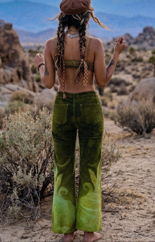 Small - Emerald Temple Swirl Pants - 100% Cotton Corduroy Pants - Hand dyed - Upcycled - Regenerazhinh