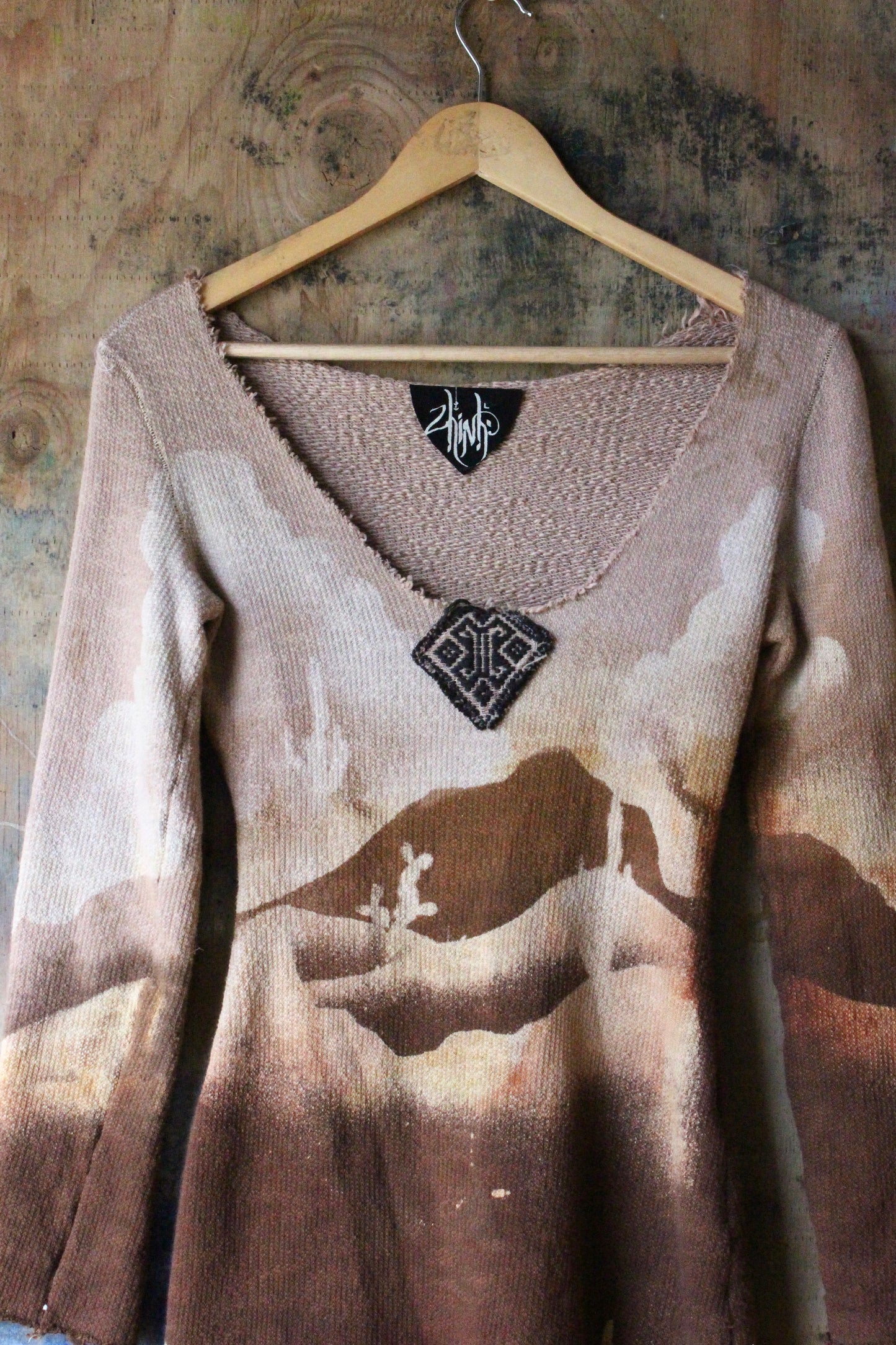 Small- Desert Risings MINI Sweater Dress - Thick French terry - Wit vintage hmong tribe handwomen tapestry