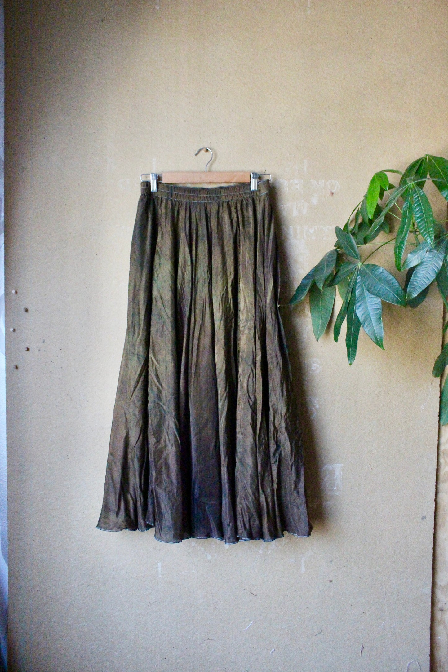 Small - Bronze Beetle Maxi/midi Skirt - Made from 8 meters of 100% Peace Ahisma Silk - Hand dyed- Olive green/bronze/brown -OOAK