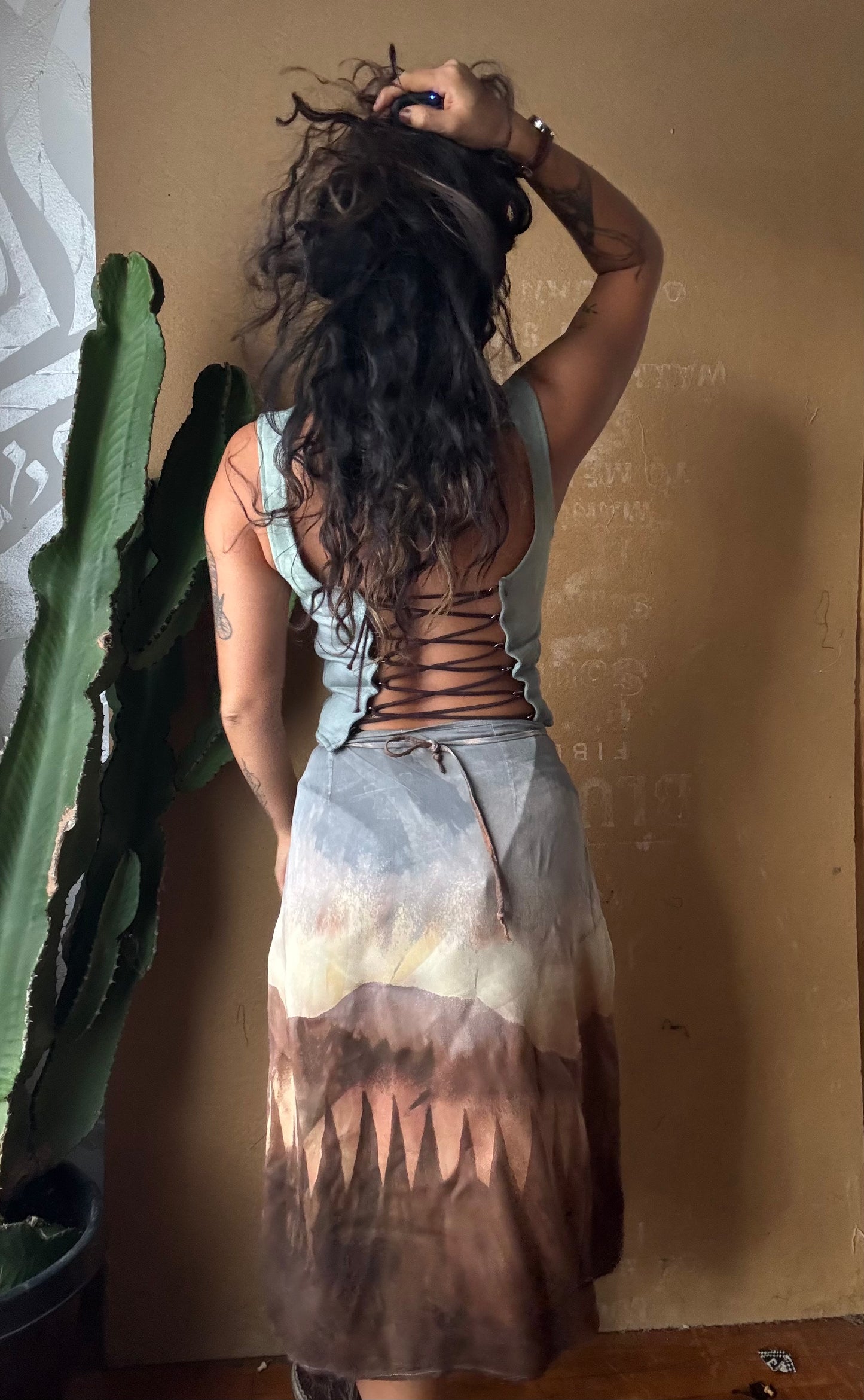 S - Celebration Of Life - Light Blue Corset Top - Full Length - 100% Heavy Weight Cotton French Terry - Deadstock Fabric