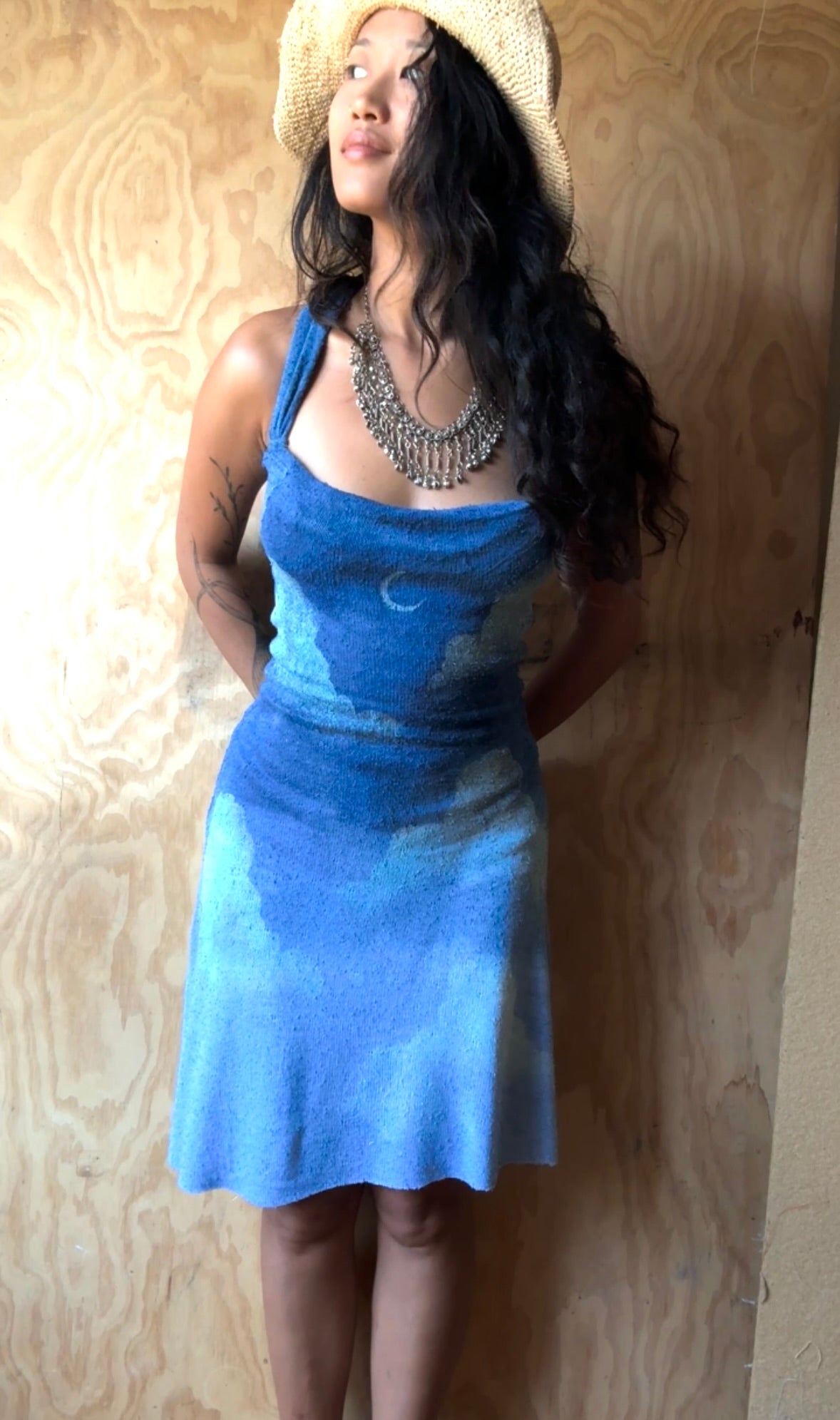 Small - New Blue SKies Dress - MINI Dress - Recommend for 5.4ft and under - Deadstock Fabric - 100% knitted Cotton