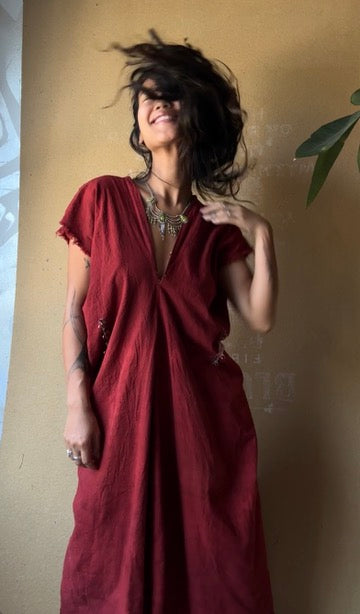 RTS - Petite (XS/S/M) -The Bleed Henka Dress - Organic Hand woven Rain Fed Kala Cotton Fabric- Hand Dyed