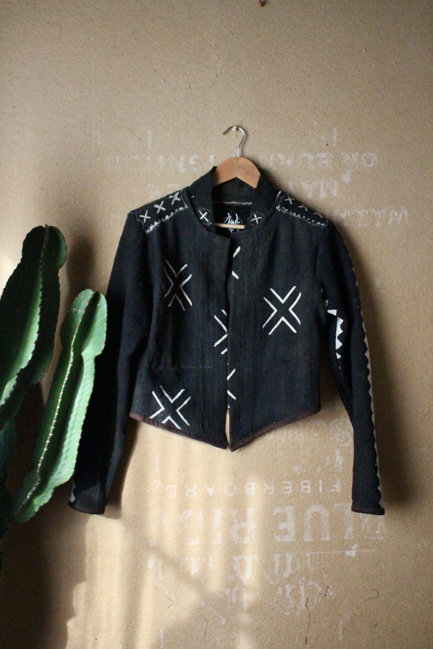 Small - Black - Mud CLoth Jacket -Plant Dyed Black - African Mudcloth-  OOAK - Inside Chest Pocket
