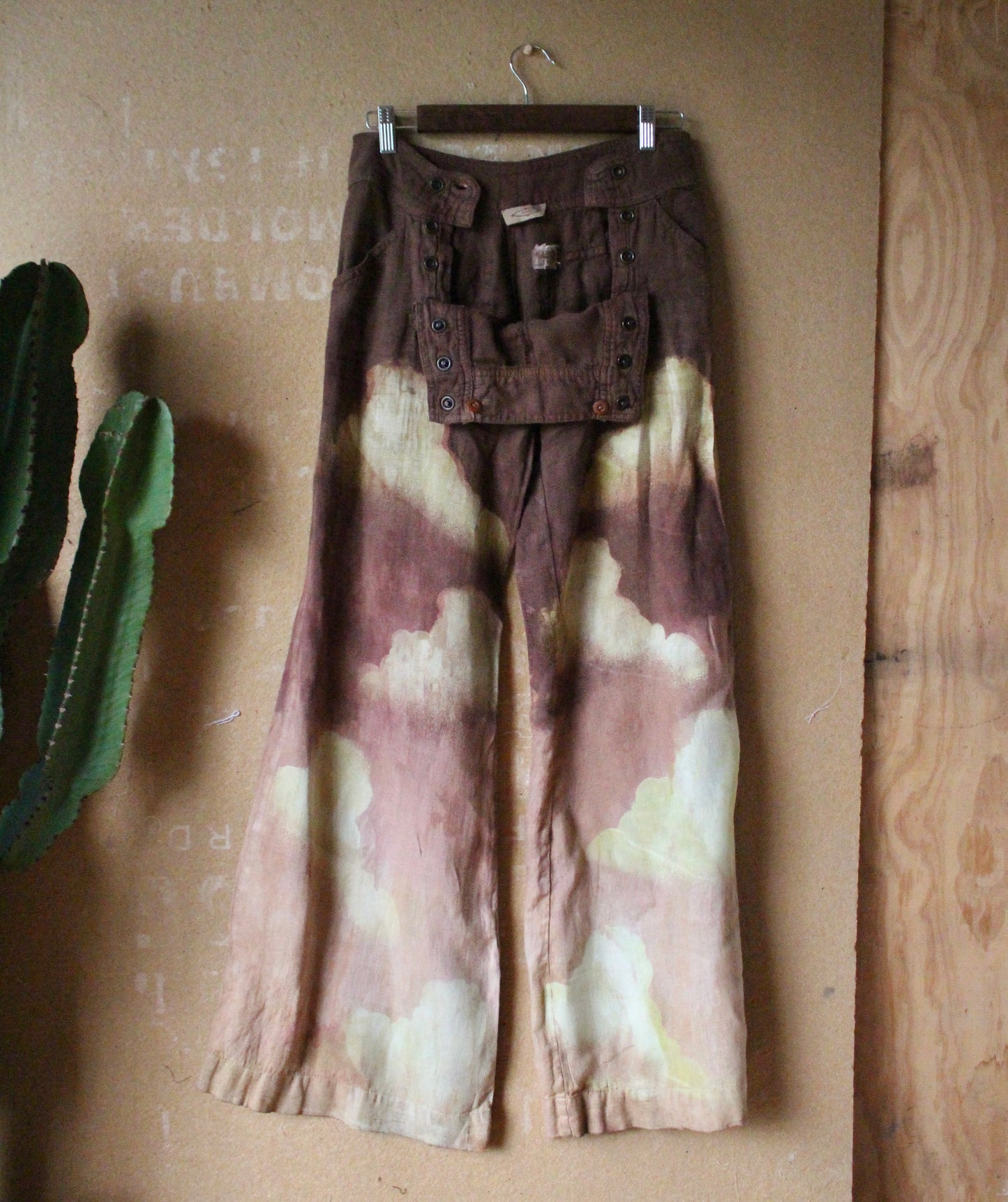 Small/Medium -Size 4 - Mauve Clouds - Tall  Low Rider Pants _Y2K Style - Wide Legged Bottom -Upcycled - Sitwell -