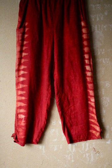 M/L - Red Mountains Pants -FLAX brand -100%  Linen - Upcycled - Drawstring cinch hem adjusters