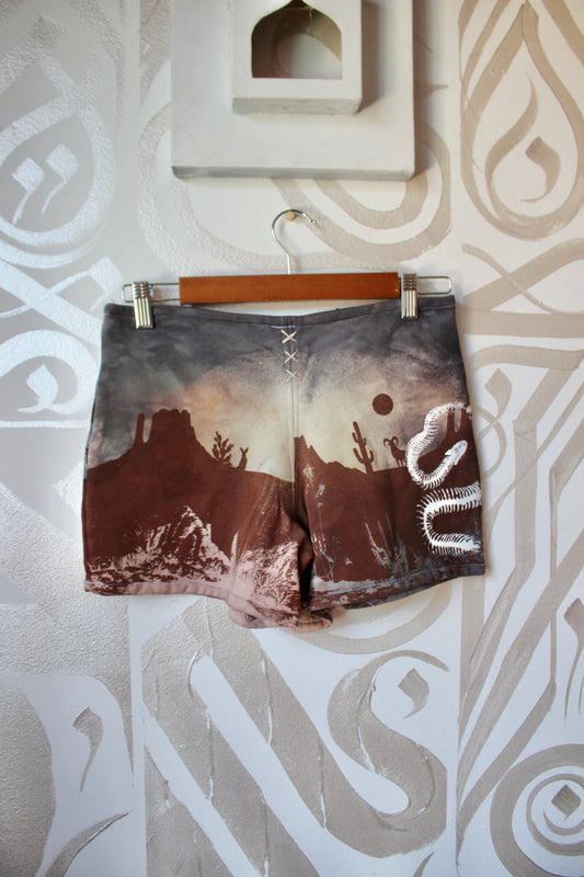 MEDIUM- Desert Sweat Shorts - Hand embroidered details, Screen printed, Hand dyed- One of a kind