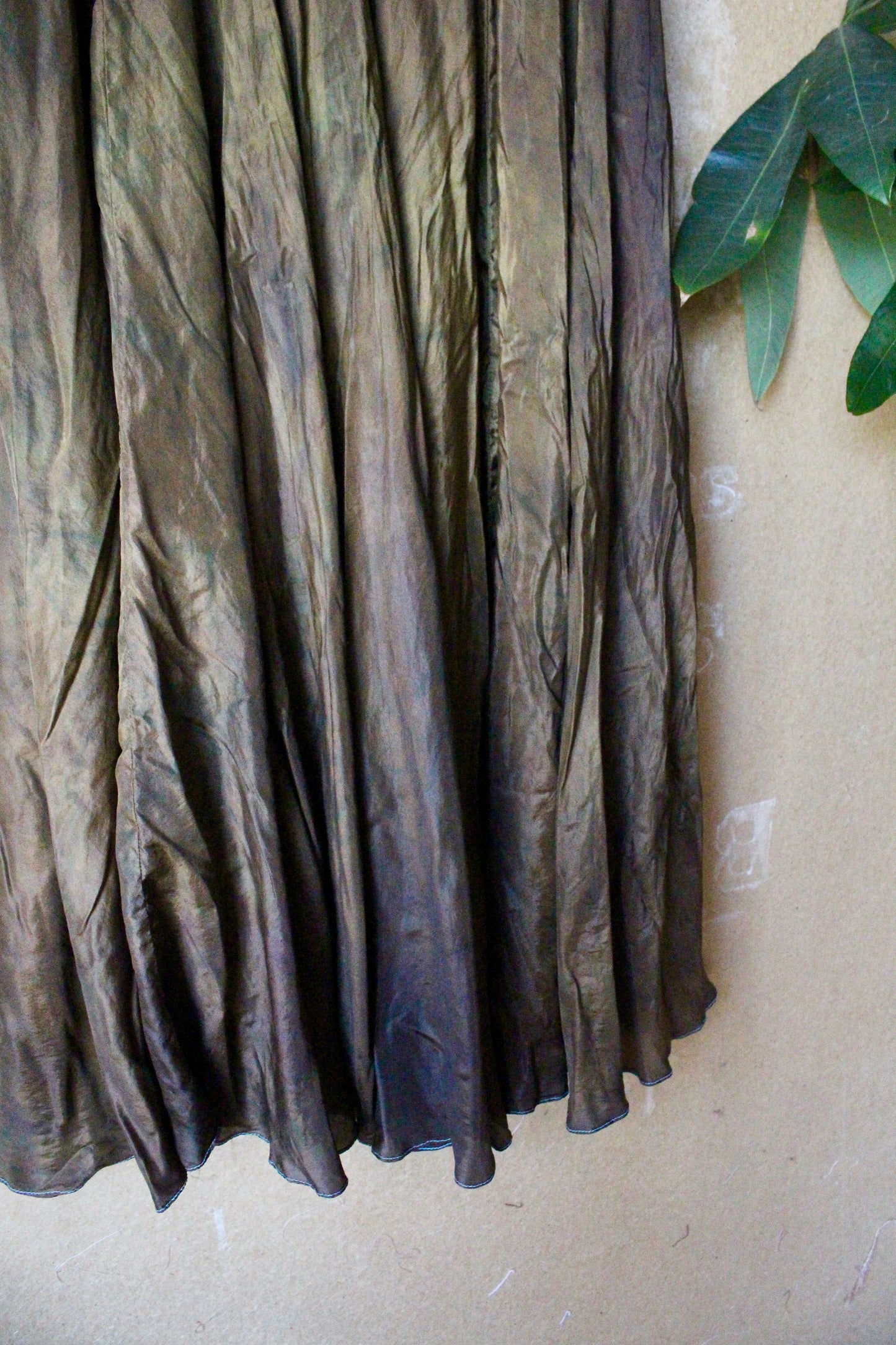 Small - Bronze Beetle Maxi/midi Skirt - Made from 8 meters of 100% Peace Ahisma Silk - Hand dyed- Olive green/bronze/brown -OOAK