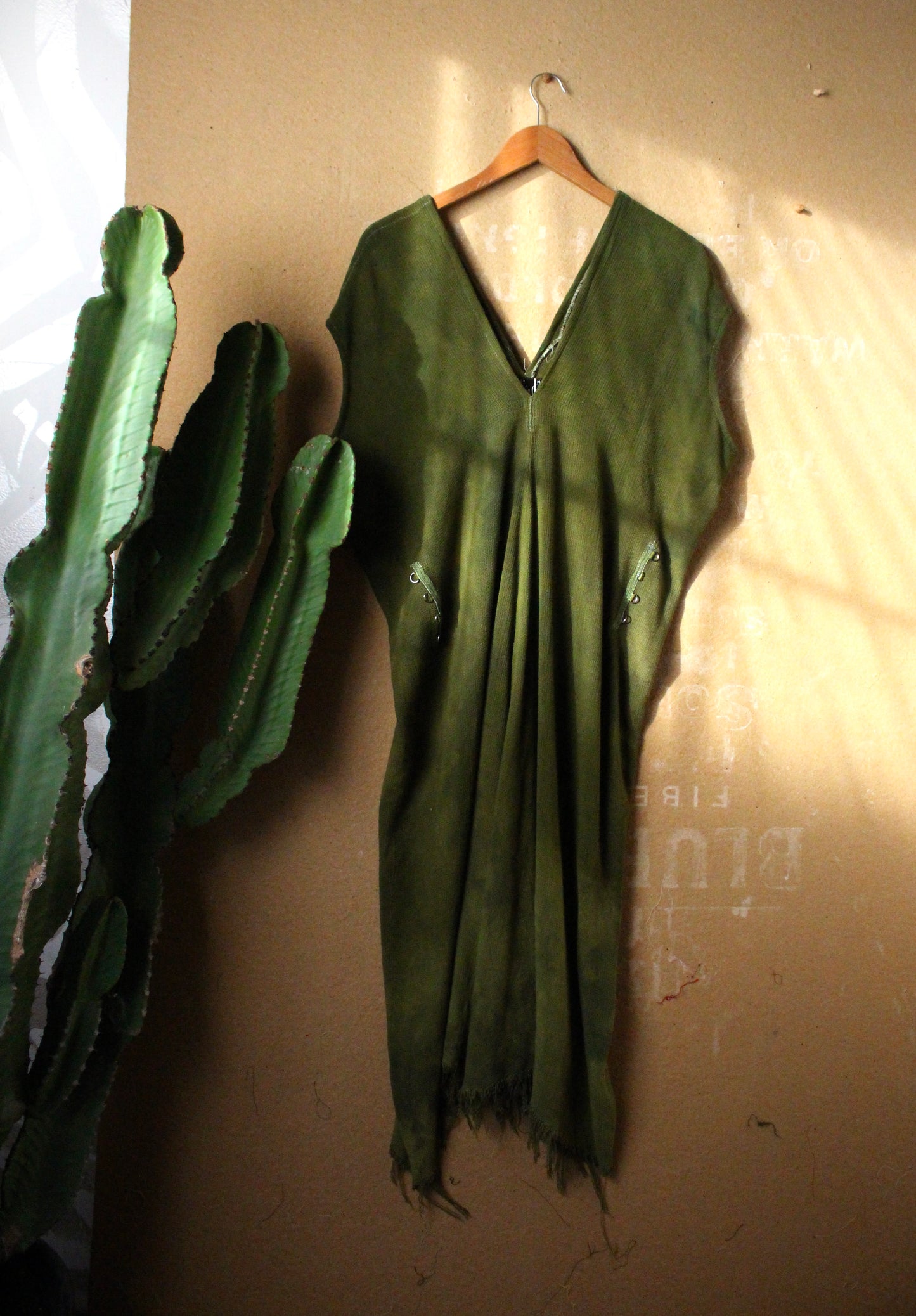 Regular (Fits S/M/L) Midi- Olive Green Henka Dress - 100% Novelty Cotton - Deadstock Fluid and very soft&textured