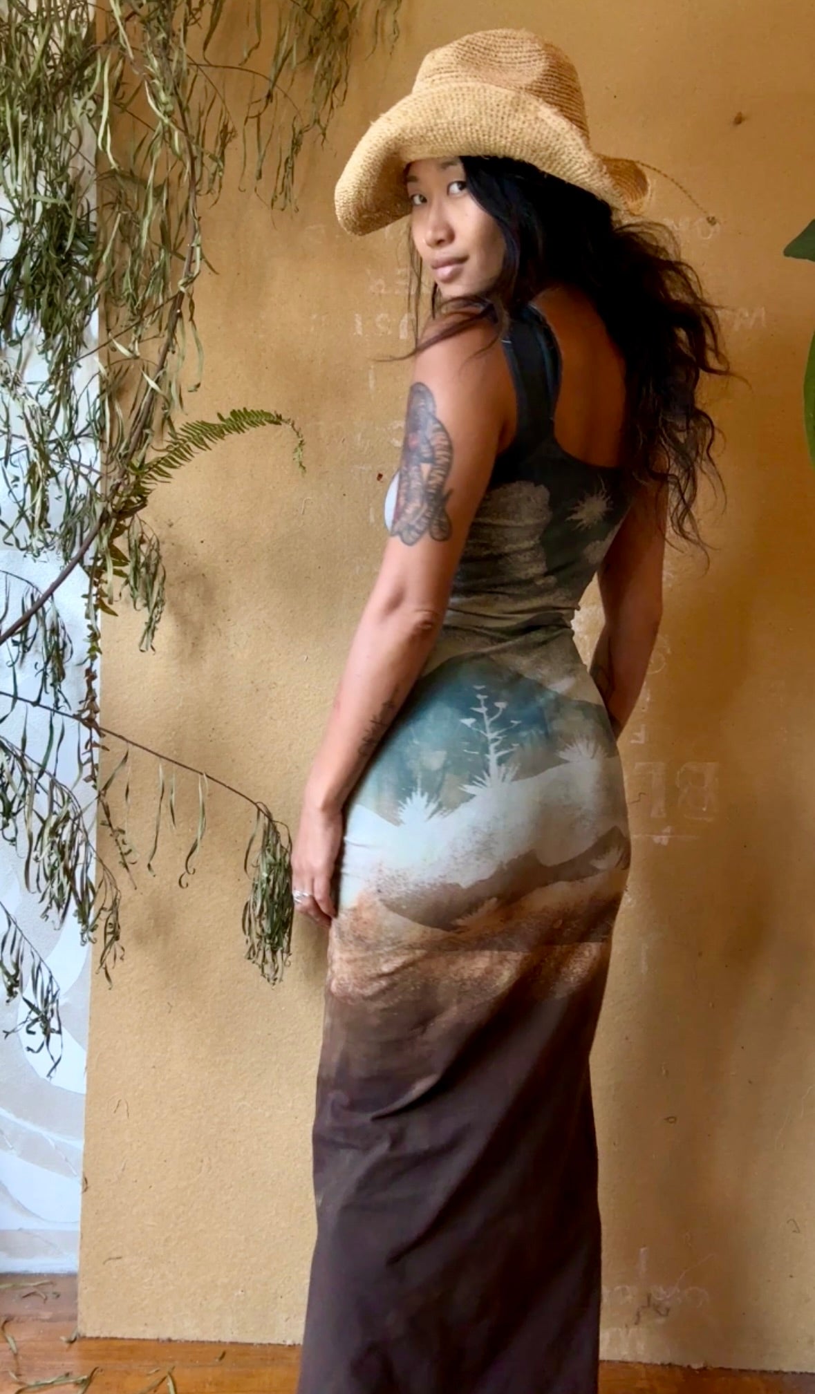 New! Small -Poly Chrome Settings Basket DRESS - An ode to the past- 96%cotton 4% Spandex- Stretchy - hand dyed - stenciled