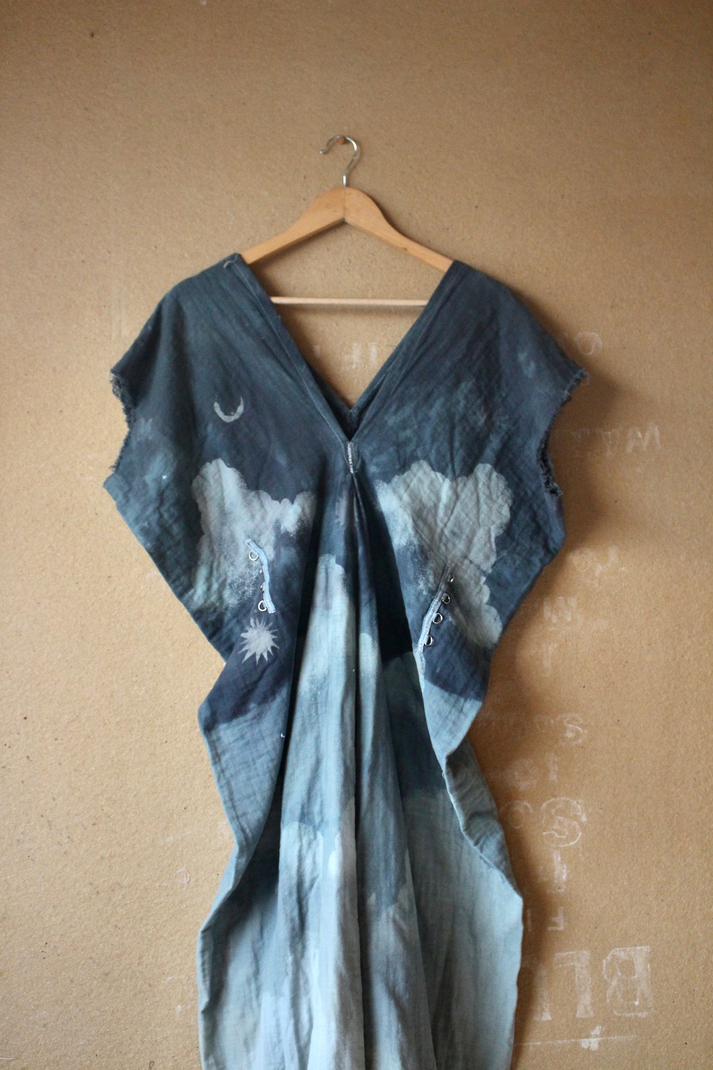 S/M/L/XL - OOAK - The thick Blanket Henka Dress - CLoudy blue skies Henka Dress - -Tie back Heavy heavy weight cotton gauze - 100% Cotton GAuze - 3 layered cotton gauze - Perfect for camping - like a blanket HEnka