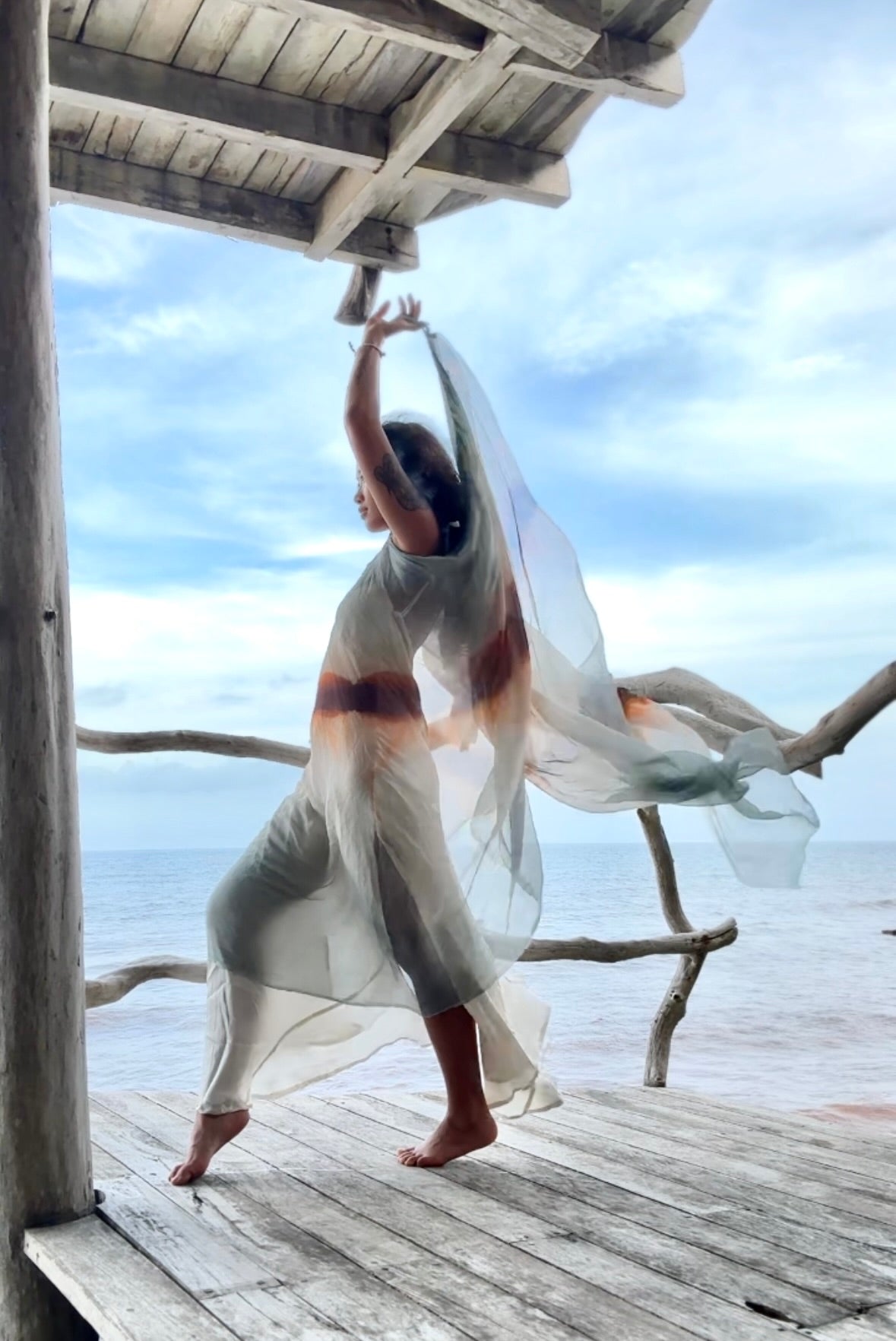 Free Size- Sunset Horizon on the Lake- EXPANSE 100% dead stock Silk Chiffon Cover up Dress- Adjustable  straps