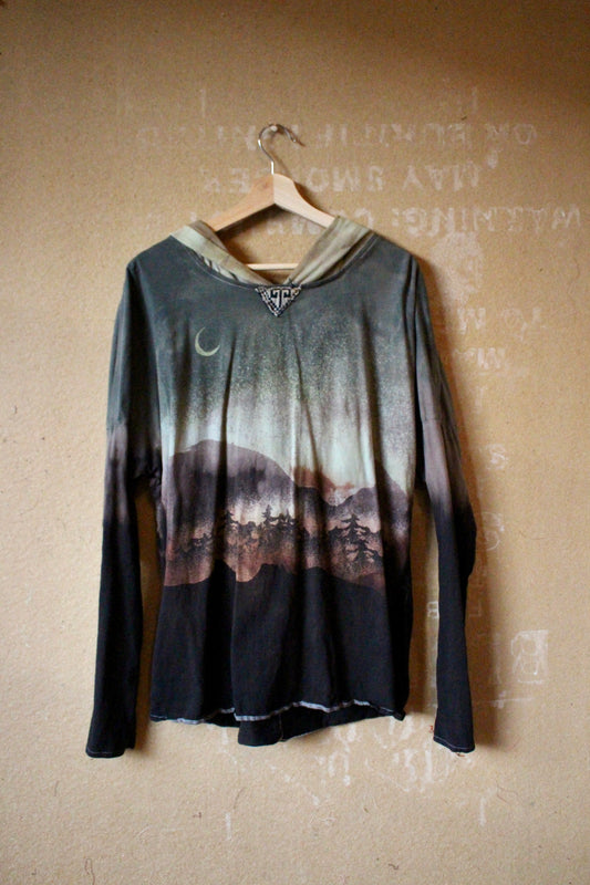 Medium - Rainy Monday Rising In the Mountains - Slouchy Long SLeeve Oversized  Hood - Super Smooth soft 100% Organic Cotton- Slight Stretch - Fear of Gods Deadstock fabric