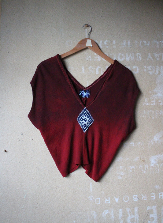 Charcoal Embers Henka Top -Fits XS/S Integration - 70's Handwoven Hmong hill patch center