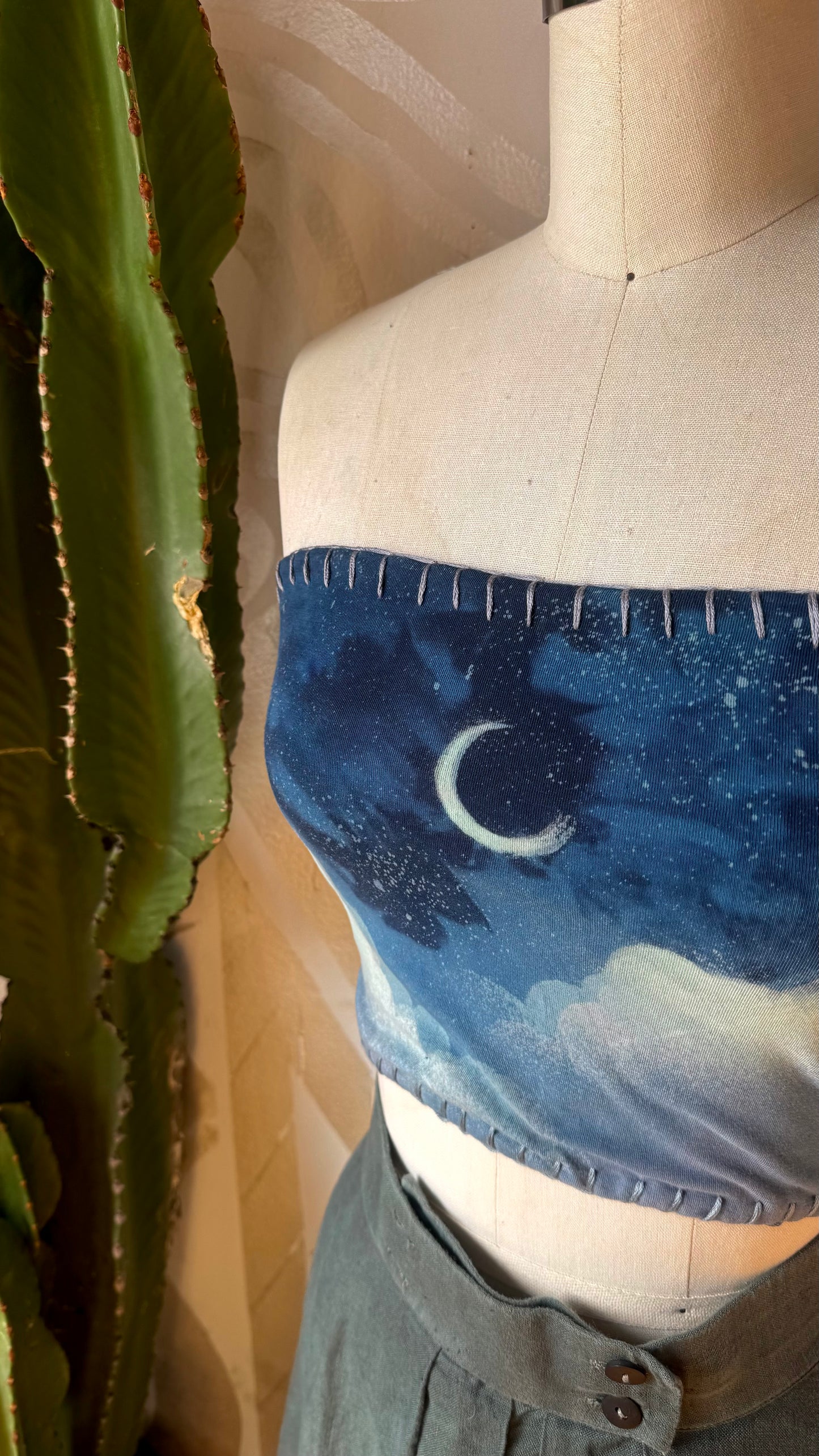 Medium- Blue Skies Tube Top - Hand Embroidered Details - 91% organic cotton and 9% elastane