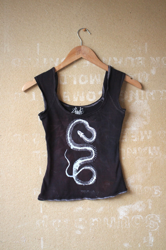 XS - Serpent Skeleton Basket top - Charcoal/brown/red hues - 96% cotton 4%Spandex