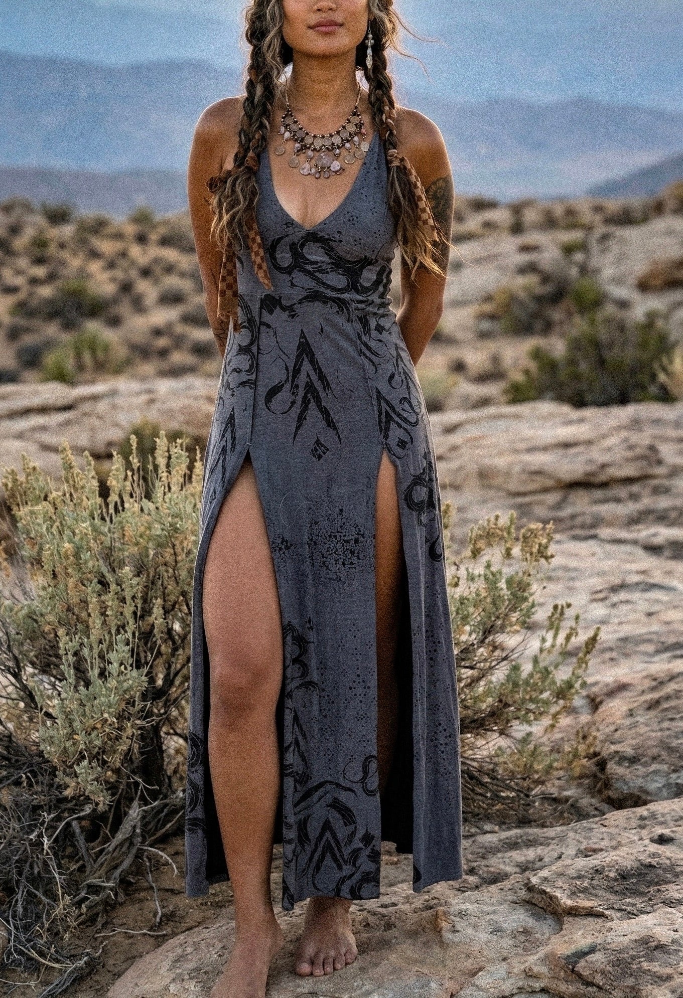 Medium - Dark Mystery Black/Purple Hue - Flow Print - Darkoski Collaboration Dress - Bamboo/Cotton/3% Spndx - Limited Series - Is said to Run a tad small