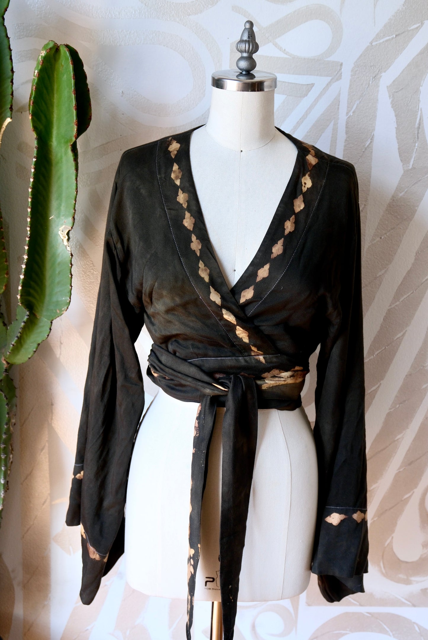 New! MTO- Solid SMUDGE- Solid version charcoal black Wrap Top- Milky soft  Mid weight Lotus plant waste vegan Silk- Limited Series- Bell Sleeve Wrap