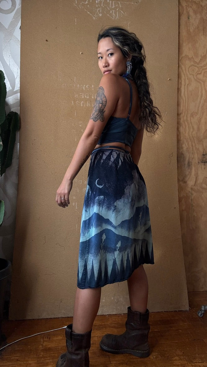 S/M -Blues Dreamscape Wrap skirt - Lotus Fabric Wrap Skirt