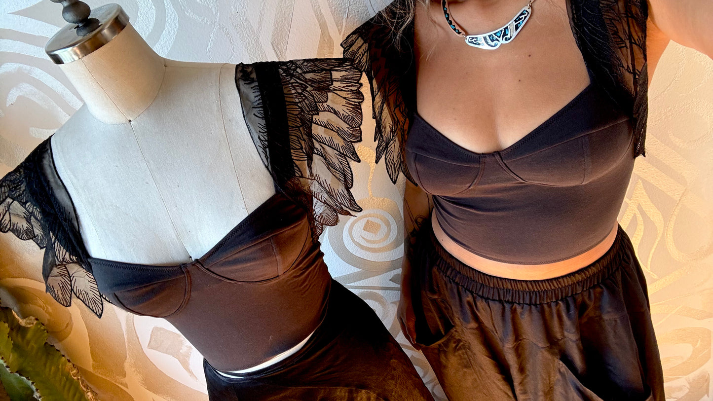 Black Moon Lillith Winged Top -Cotton Corset Bustier Tank Top- 90% Organic Cotton, 10% Elastane - 4 way stretch - RTS (ready to ship) & Pre-order