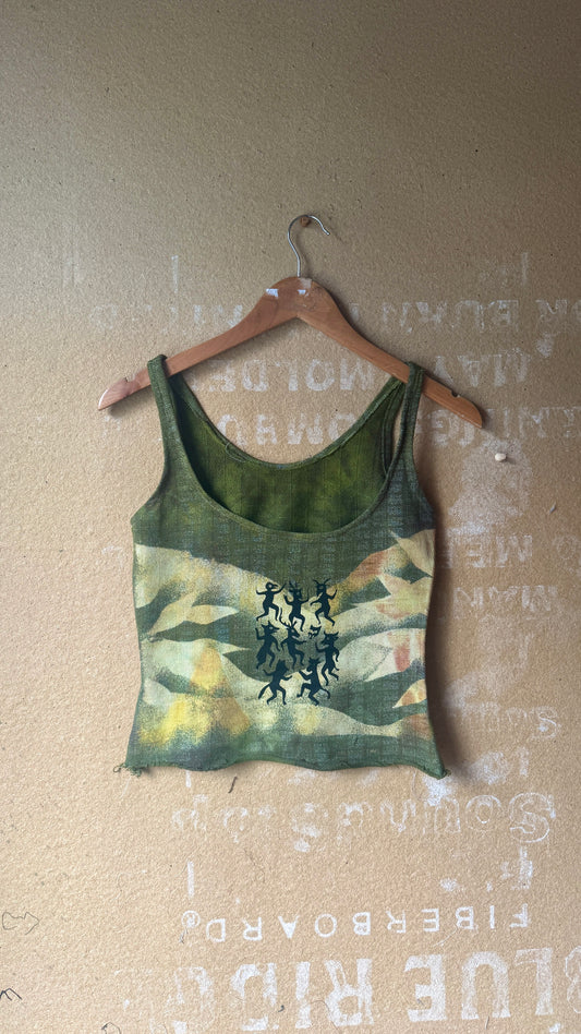 New! Small- Emerald Celebration of Life Print Tank top- 100% cotton gridded textured- deadstock fabric OOAK