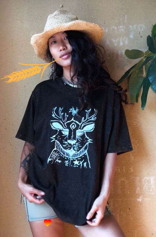 S/M/L - ROGER - Unisex Zhinh T-shirt - Dark Brown/Black Mineral Washed - Screen Printed