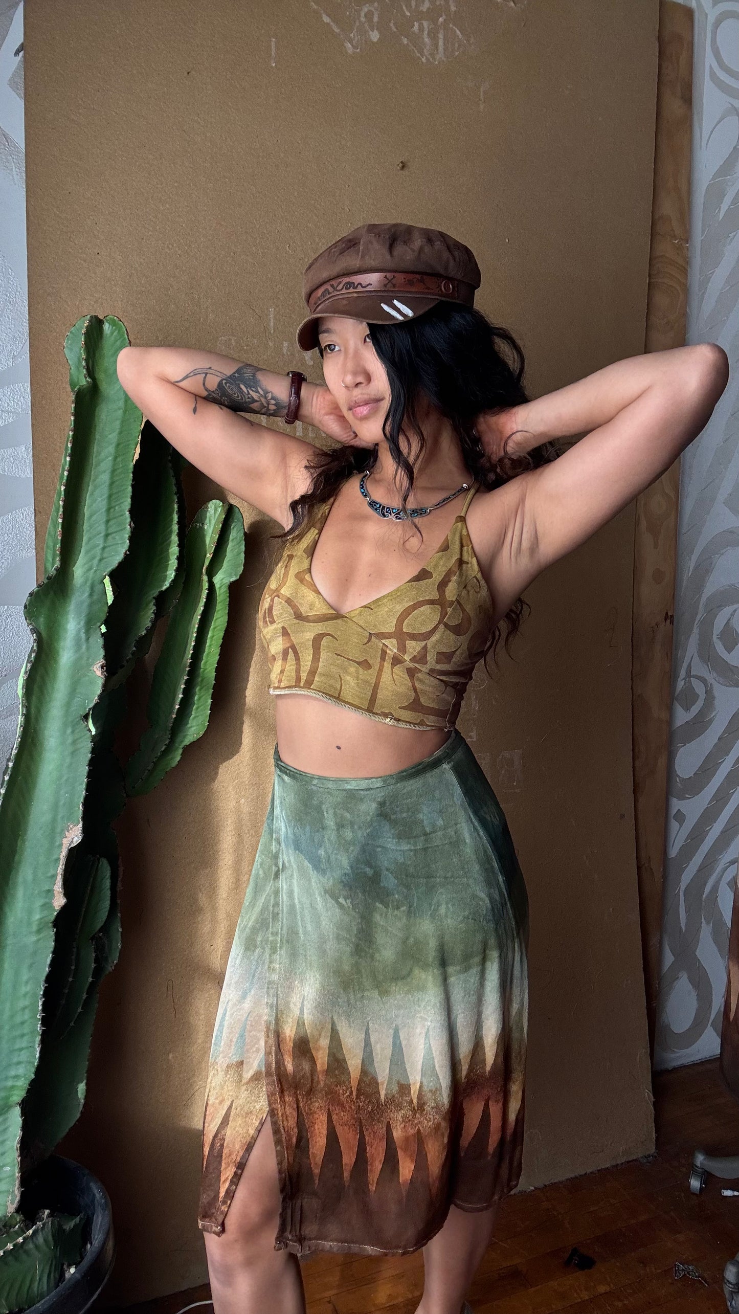 XS/Small/Medium - Mountainous Wrap Skirt - Semi Mini - Orange Peel Waste "Silk"