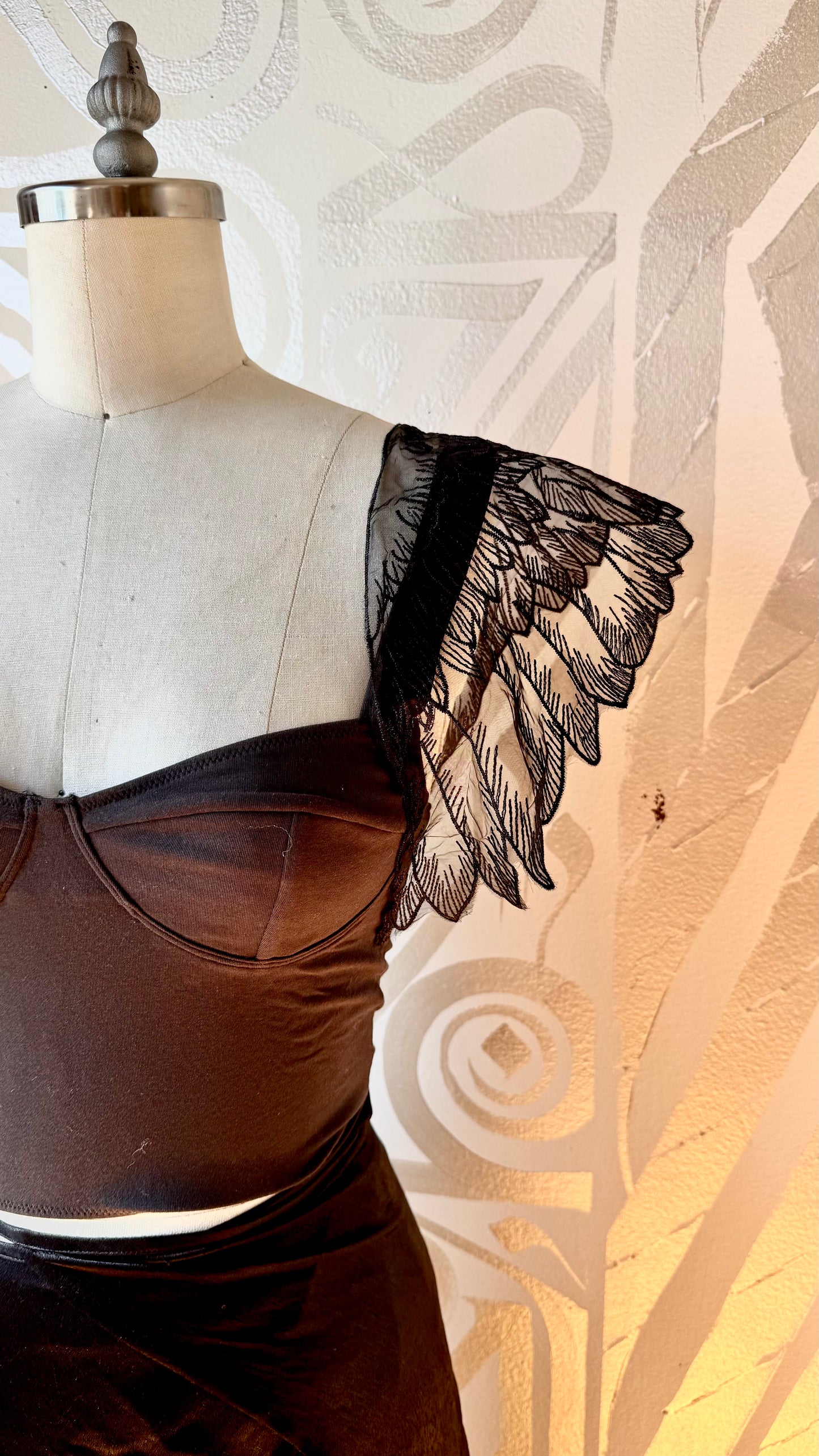 Black Moon Lillith Winged Top -Cotton Corset Bustier Tank Top- 90% Organic Cotton, 10% Elastane - 4 way stretch - RTS (ready to ship) & Pre-order