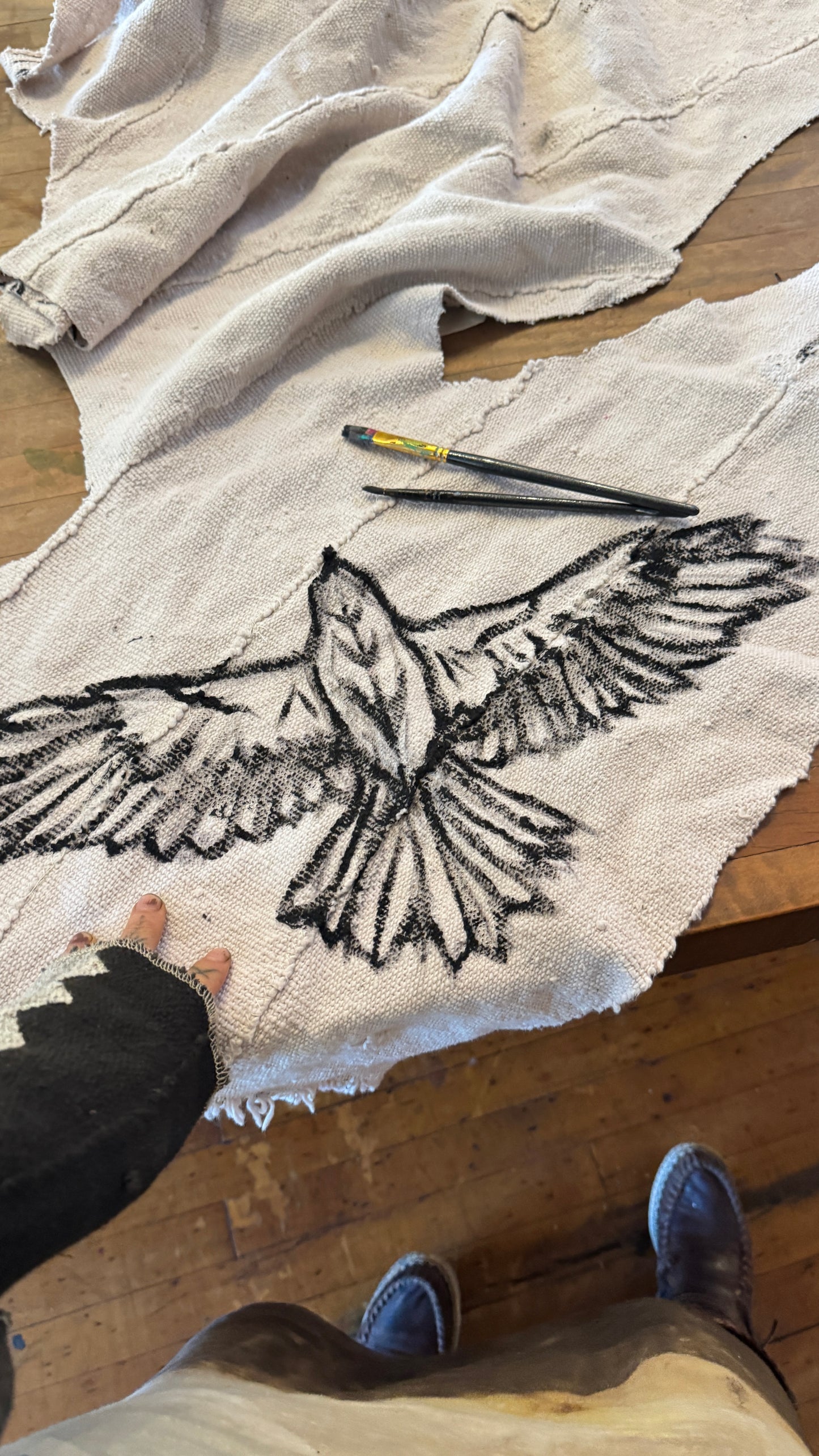 Regular (Fits S/M/L) Tall Maxi Dress (can Hem If requested) Silver Cloudy Sky Henka Dress - Hawk Spirit signs -Tie Back Hand painted Hawk patch -