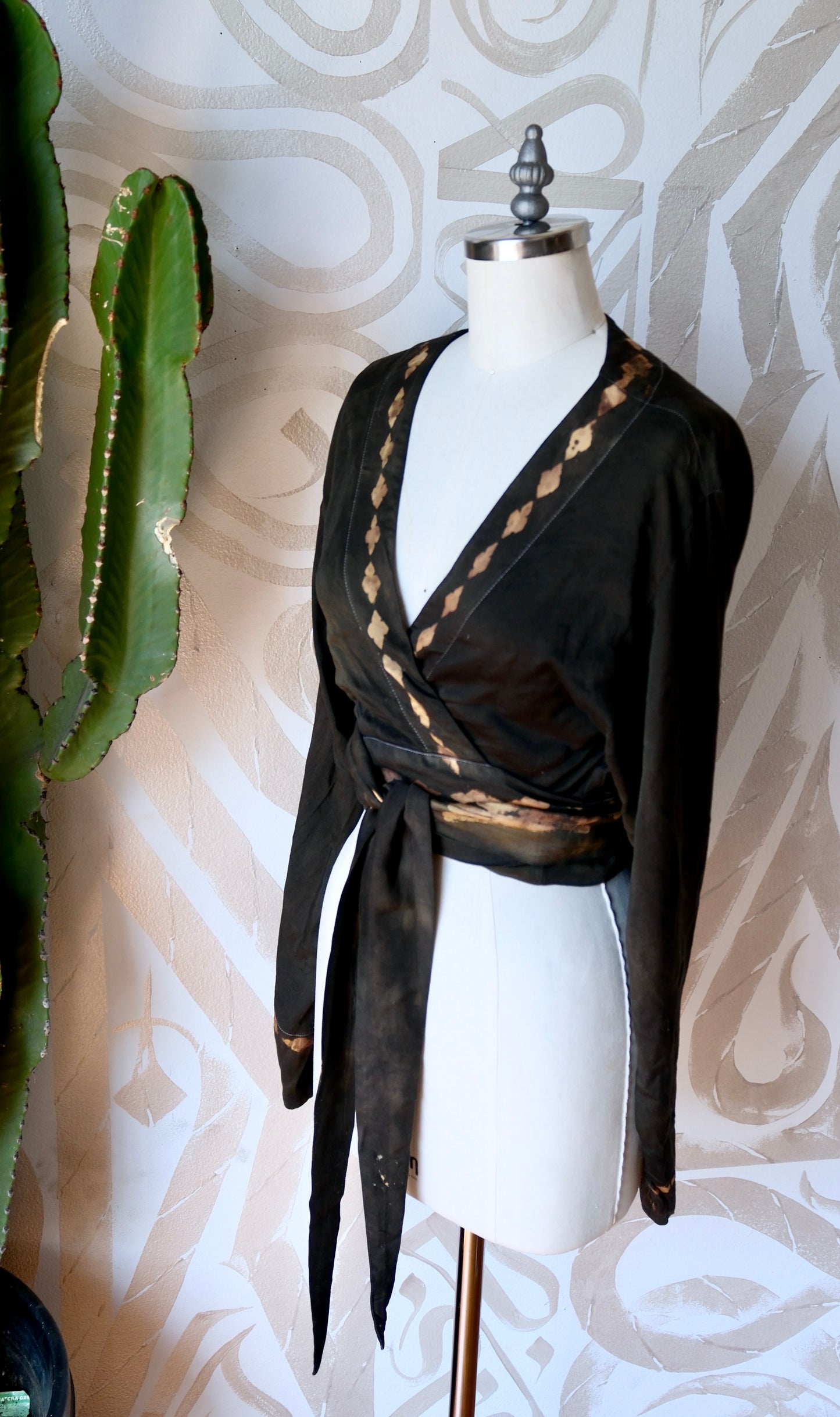 New! MTO- Solid SMUDGE- Solid version charcoal black Wrap Top- Milky soft  Mid weight Lotus plant waste vegan Silk- Limited Series- Bell Sleeve Wrap