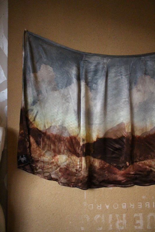 M/L- Autumn Fermenting - Landscape Tapestry Wrap Skirt- Made from Orange agricultural waste fabric "silk"