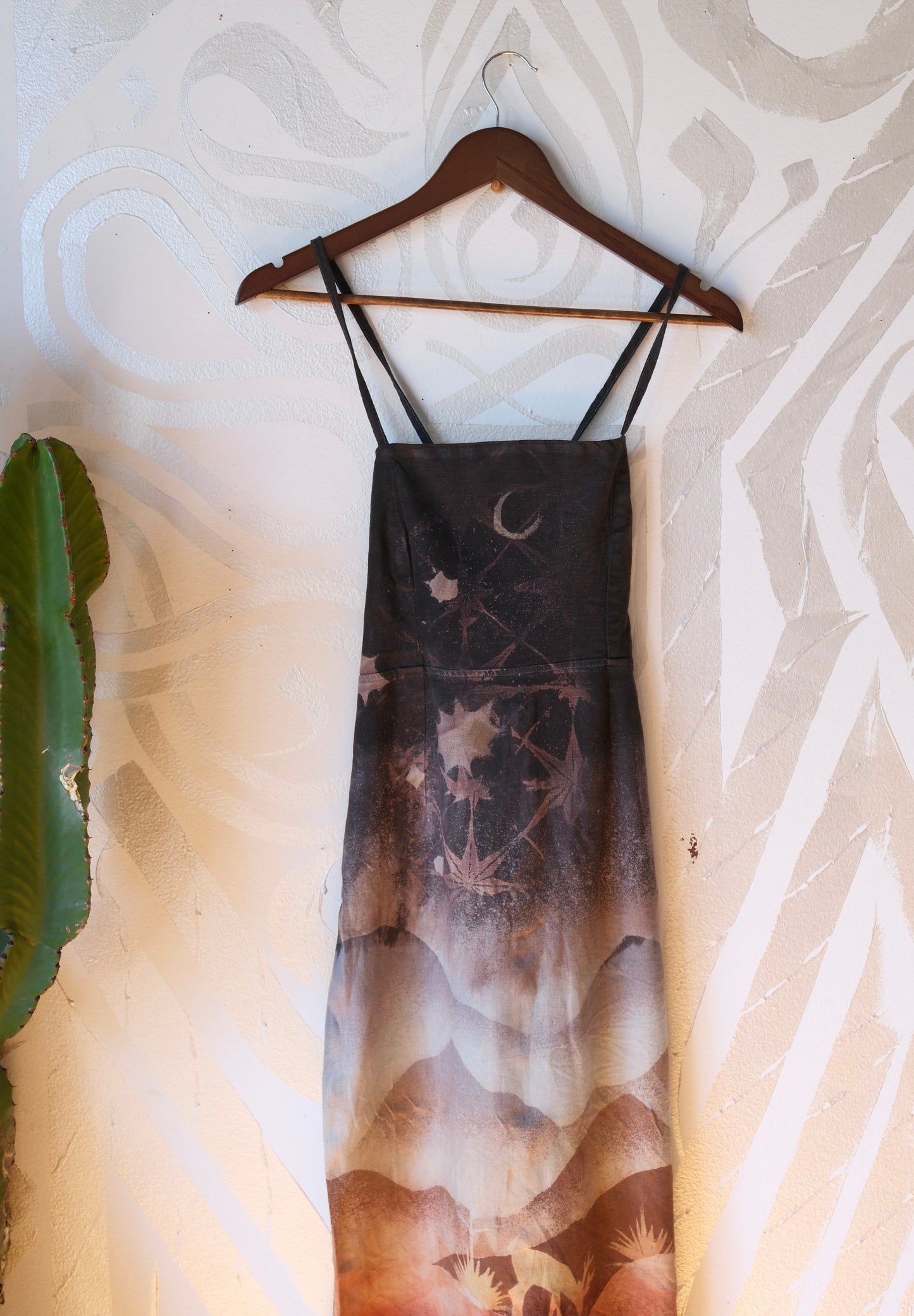 S/M -  Tesselation Overcast Sky - Dress - Tie Back & Zipper - 50% Linen  48% Rayon  2% Spndx - Adjustable Straps-Upcycled Regenerazhinh -OOAK - Recommended for Heights 5.8 ft and under