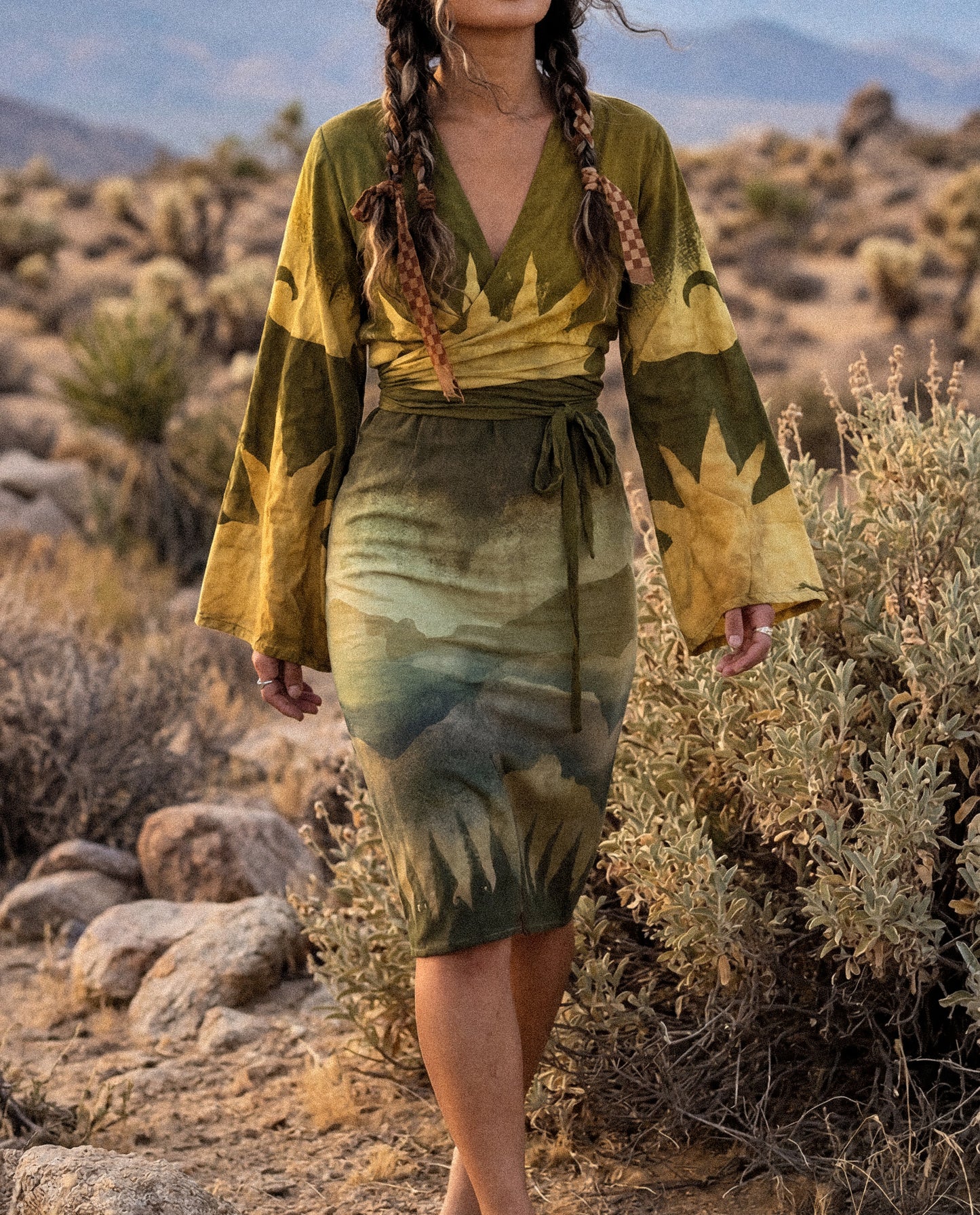 XS/S - Emerald Celestial Burst - Kimono Wrap Top- RTS- Made From Lotus Agricultural waste "Silk"