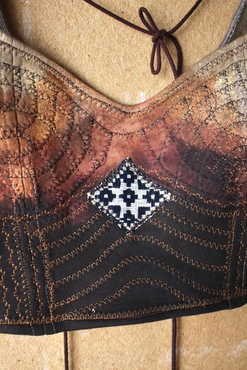 New! XS/S - Autumn Ferment - Corset Bustier Top - Deadstock Fabric - 100%Cotton thick heavy duty french terry