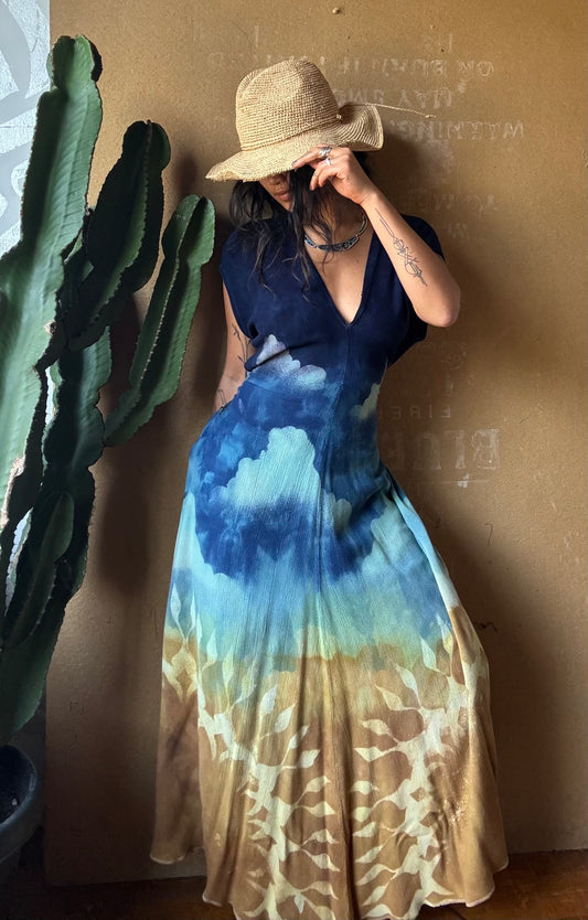 Petite (Fits XS/S/M) Tall Maxi Dress (can Hem If requested) And rise neckline too if needed - Grand Risings  -Tie Back - Transformable Maxi - 100% Fluid flowy novelty cotton - Limited version special fabric