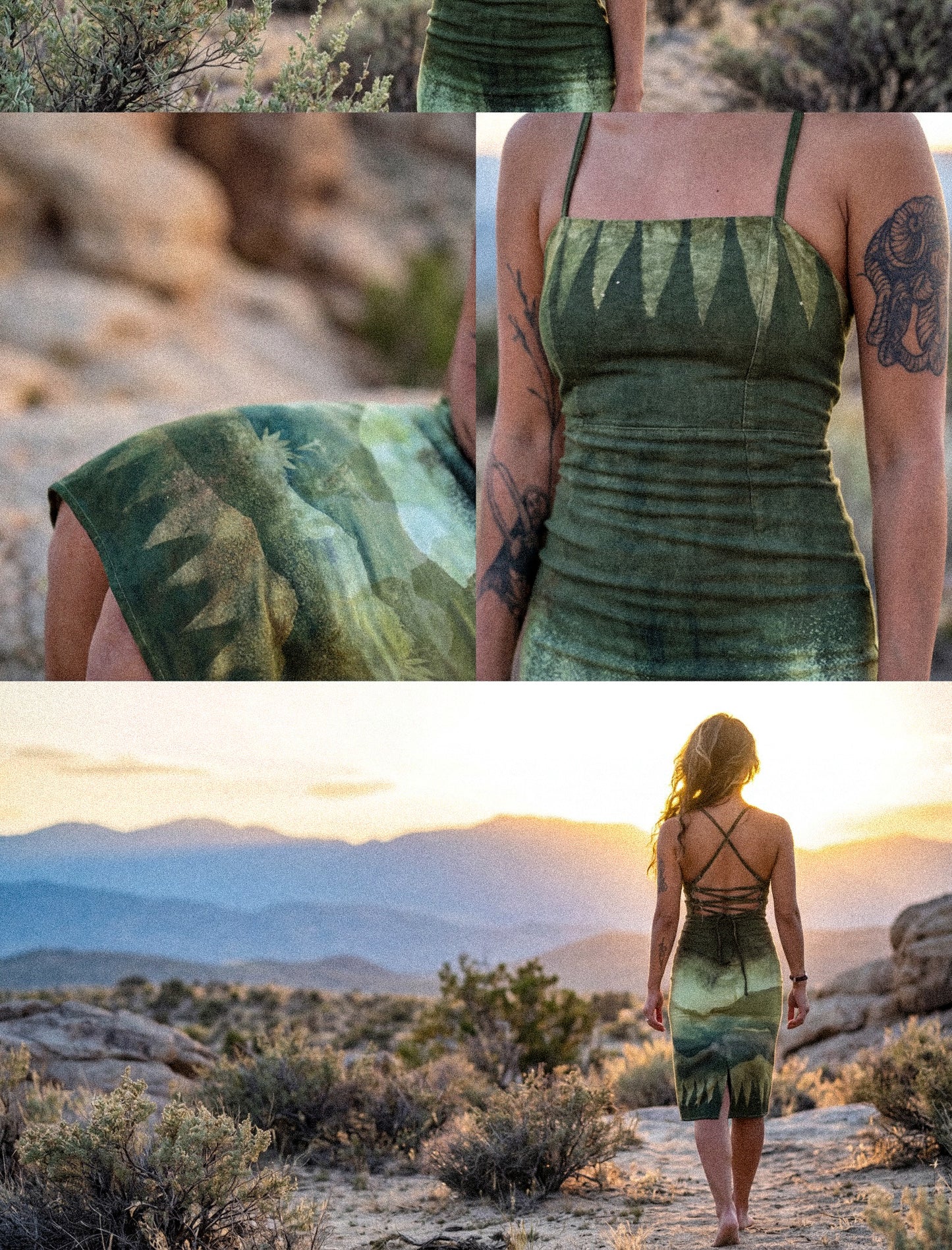 XS/S- Emerald Mountain-Scape Dress - Linen/Rayon/Spandex - Stretch - Adjustable back and Zipper