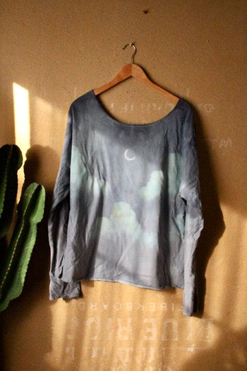 Medium- Cloudy day - Slouchy Long Sleeeve top  - 100% Organic Cotton - Deadstock