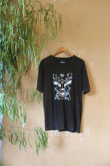 S/M/L - ROGER - Unisex Zhinh T-shirt - Dark Brown/Black Mineral Washed - Screen Printed